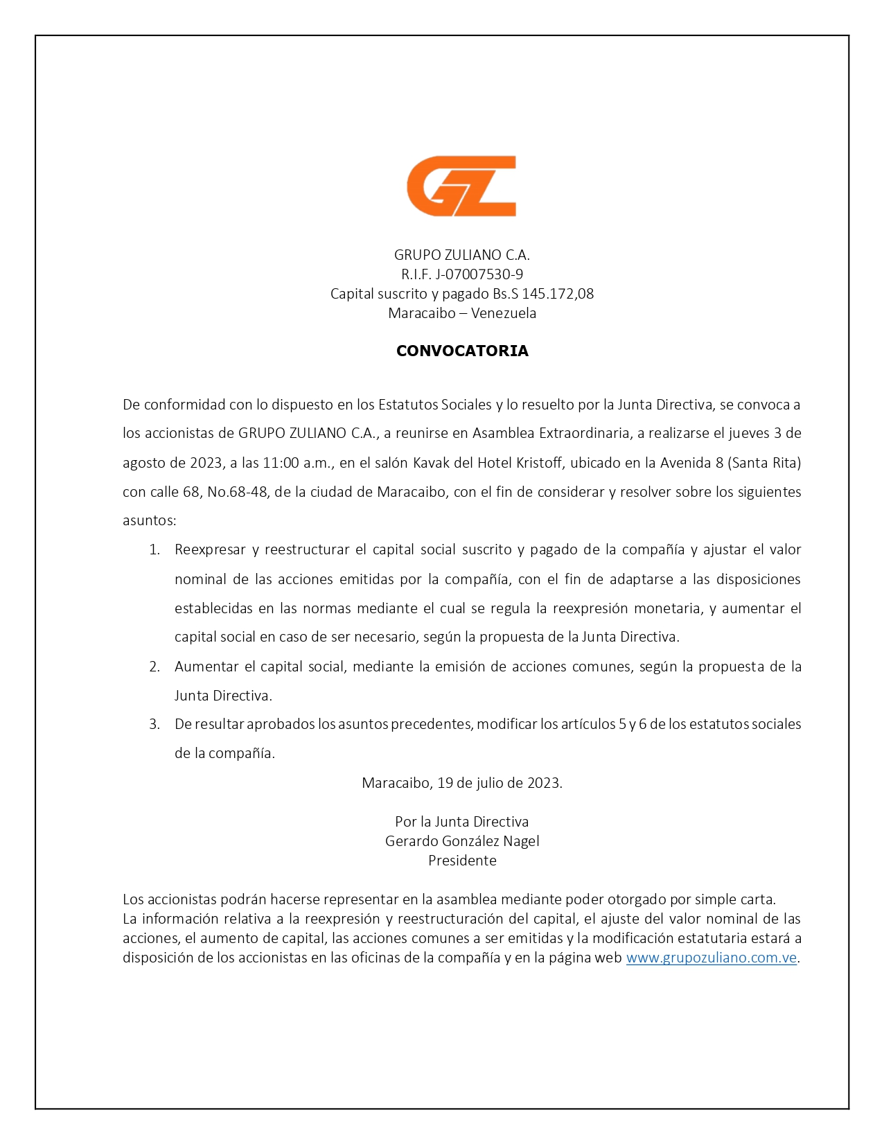GZL Convocatoria Asamblea Extraordinaria page 0001